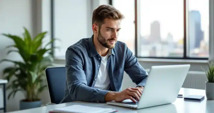 cout-site-ecommerce un jeune dirigeant consulte son notebook