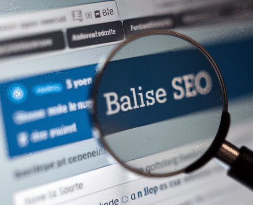 Loupe qui zoome au dessus de "Balise SEO" seo