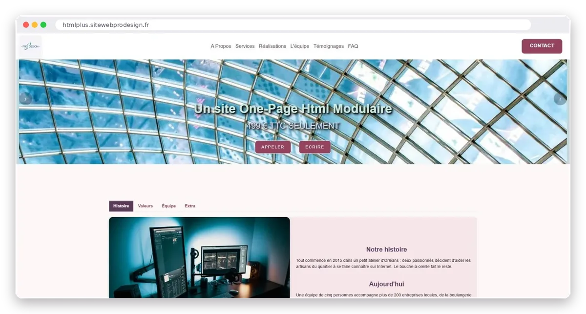 Site internet professionnel à 499 € : exemple de site One-Page HTML+